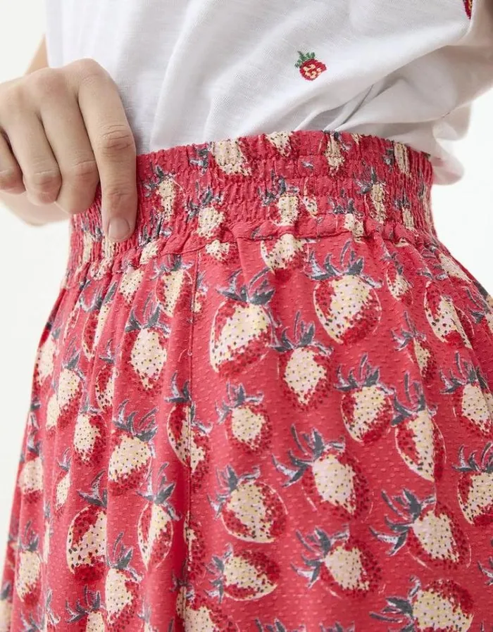 Women FatFace Skirts Millie Strawberry Midi Skirt Tomato Red