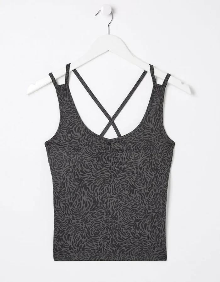 Women FatFace Tops and TShirts Elowen Print Crop Top Charcoal Grey