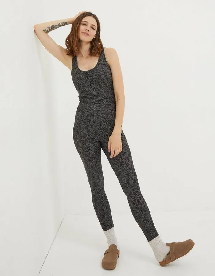 Women FatFace Tops and TShirts Elowen Print Crop Top Charcoal Grey