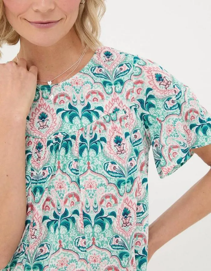 Women FatFace Tops and TShirts Jade Mirrored Paisley Top Teal Green