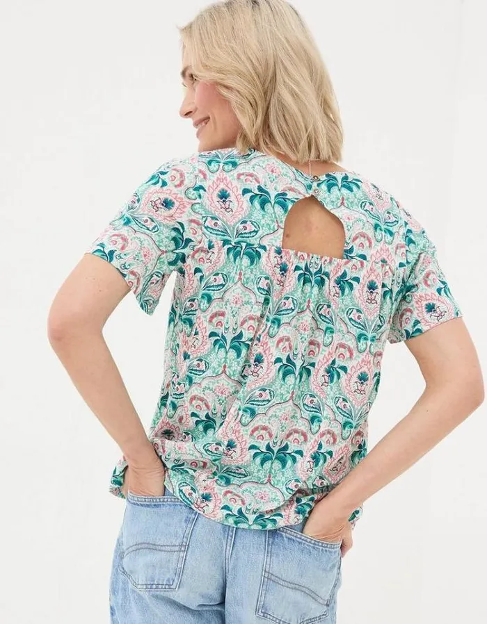Women FatFace Tops and TShirts Jade Mirrored Paisley Top Teal Green
