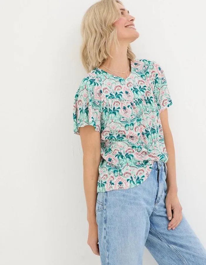 Women FatFace Tops and TShirts Jade Mirrored Paisley Top Teal Green