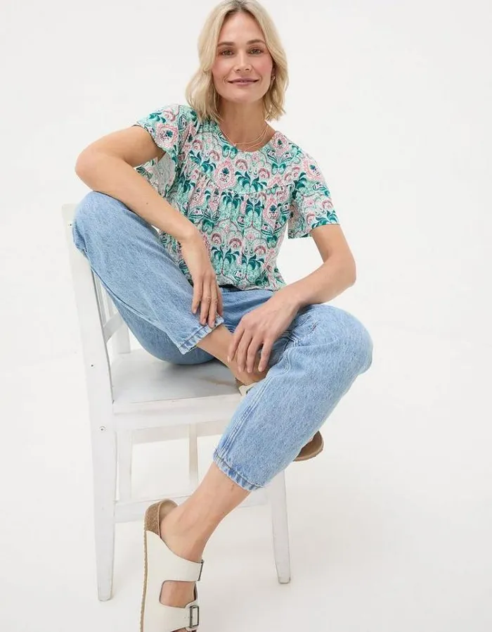 Women FatFace Tops and TShirts Jade Mirrored Paisley Top Teal Green