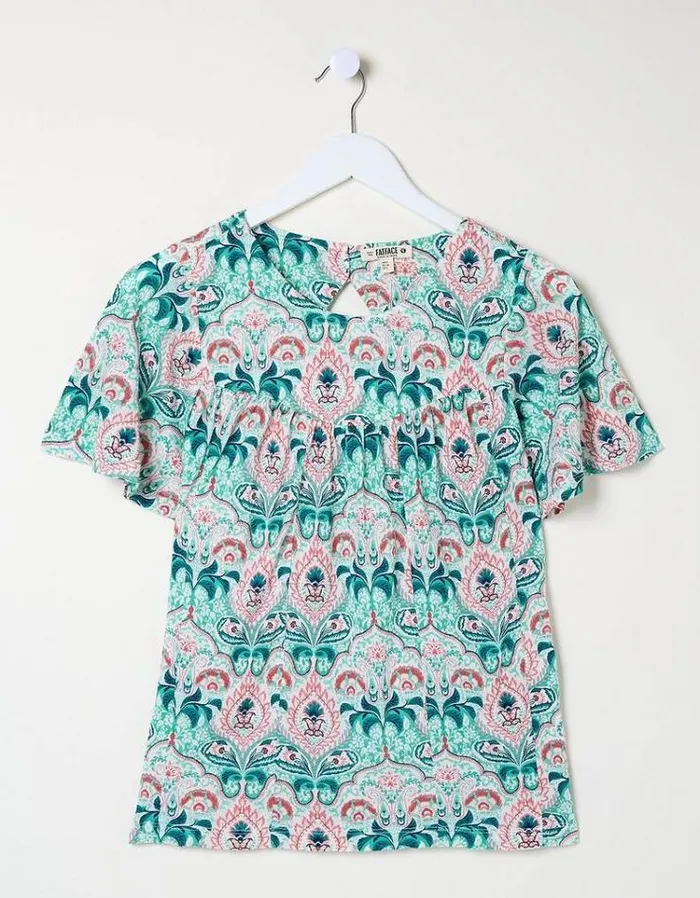 Women FatFace Tops and TShirts Jade Mirrored Paisley Top Teal Green