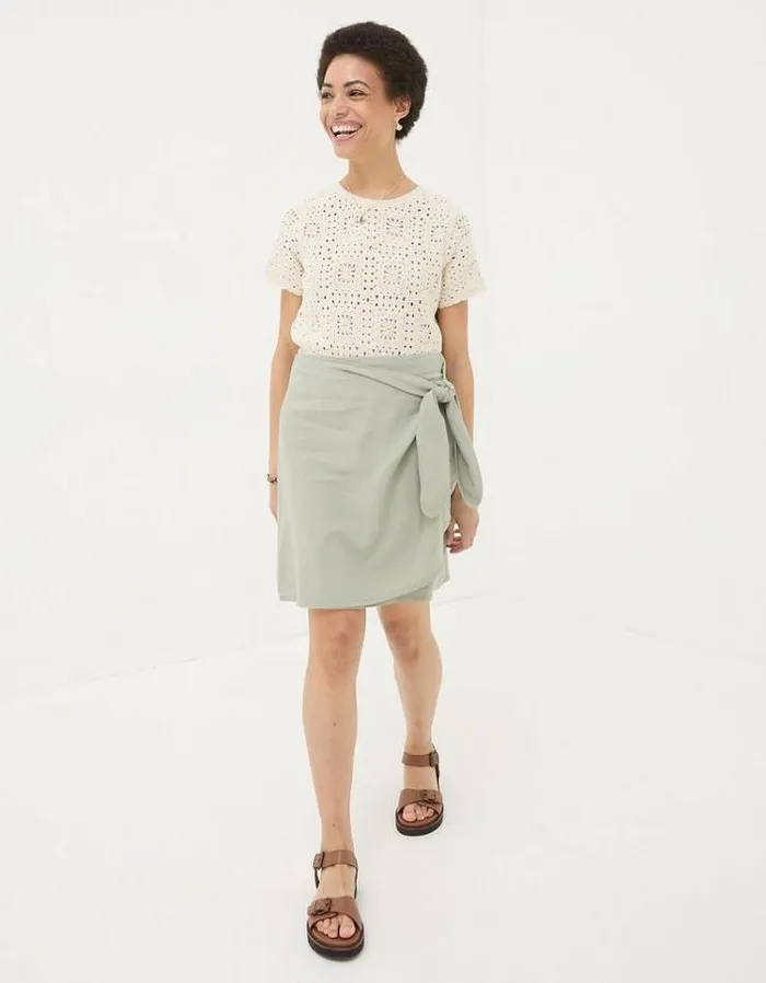 Women FatFace Tops and TShirts Patchwork Crochet Short Sleeve TShirt Ivory
