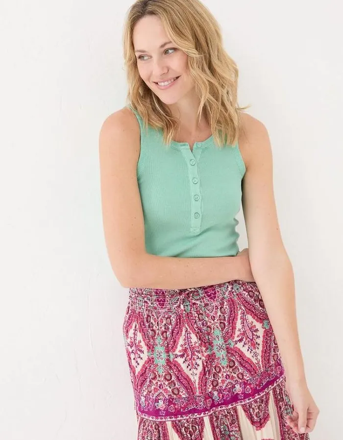 Women FatFace Tops and TShirts Rachel Ribbed Vest Mint Green