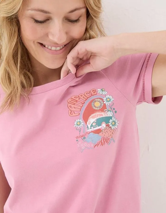 Women FatFace Tops and TShirts Vw Flower Power T Shirt Pink