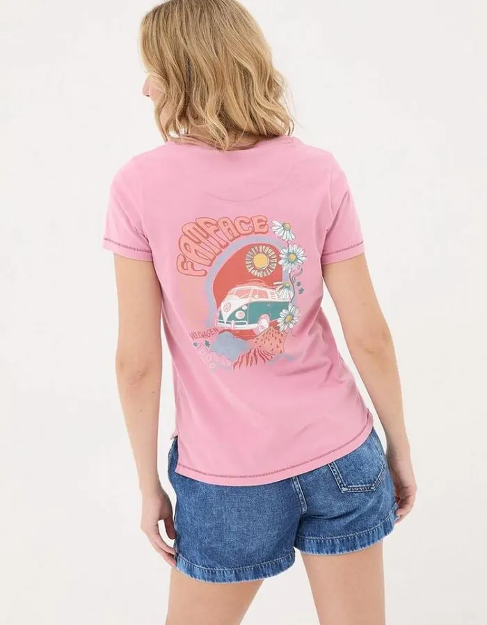 Women FatFace Tops and TShirts Vw Flower Power T Shirt Pink