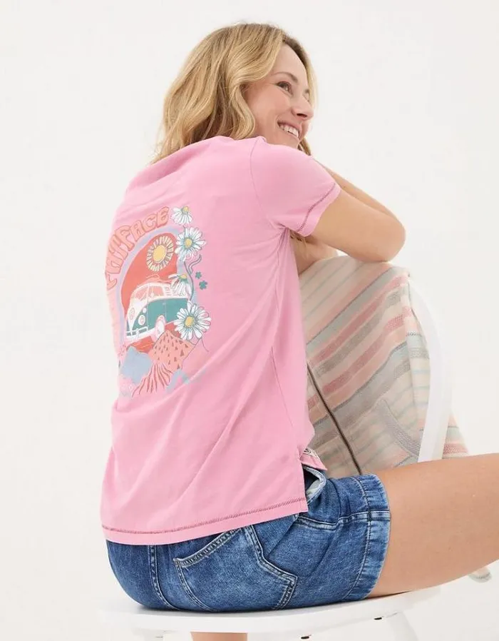 Women FatFace Tops and TShirts Vw Flower Power T Shirt Pink