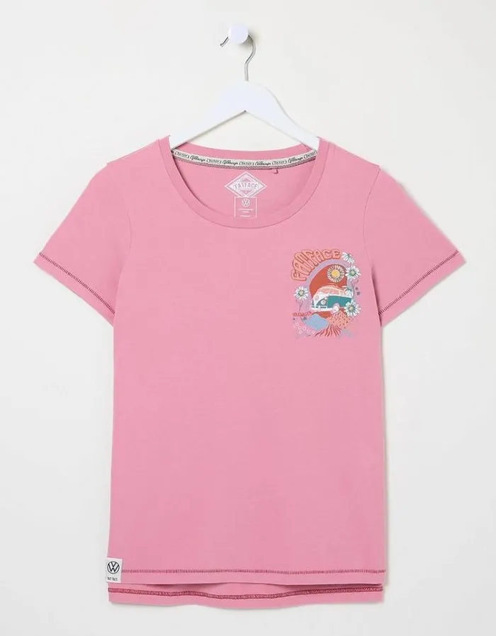 Women FatFace Tops and TShirts Vw Flower Power T Shirt Pink