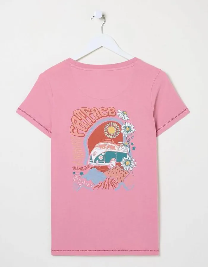 Women FatFace Tops and TShirts Vw Flower Power T Shirt Pink