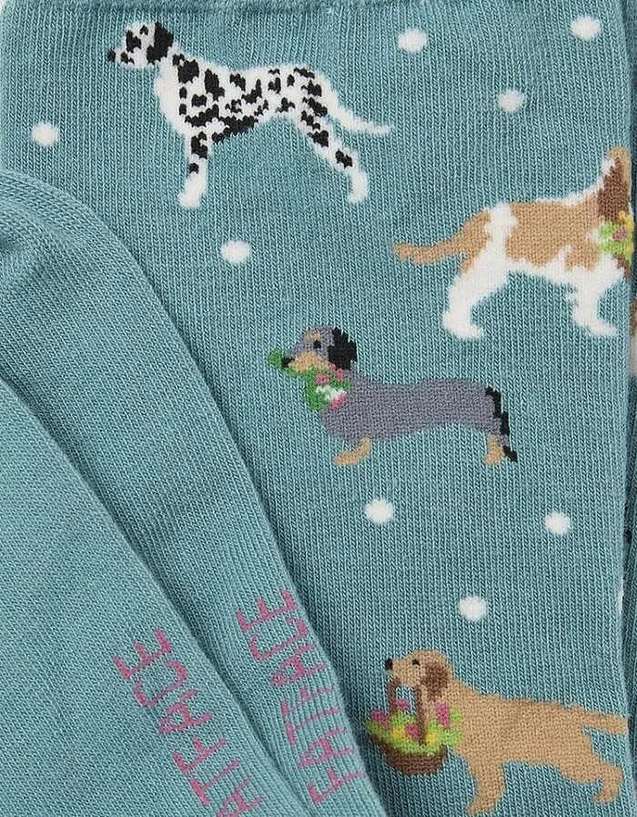 Women FatFace Underwear Socks and Tights 1 Pack Dog Flower Socks Green Haze