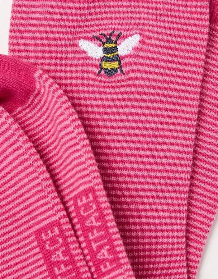 Women FatFace Underwear Socks and Tights 1 Pack Embroidered Bee Stripe Socks Bright Pink