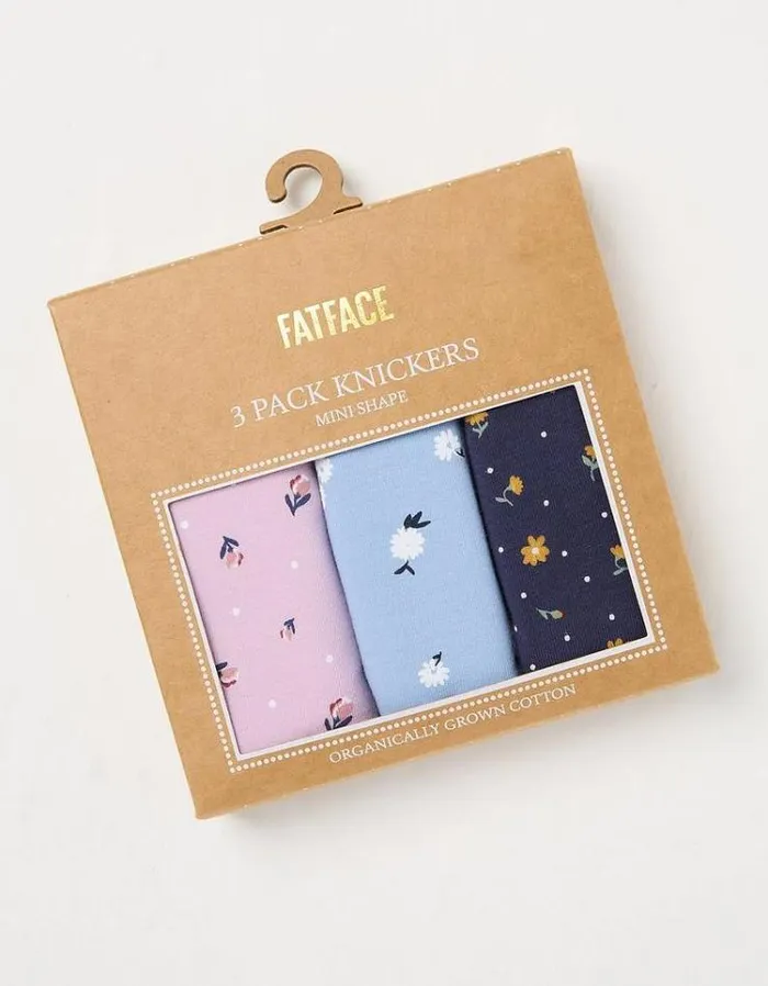 Women FatFace Underwear Socks and Tights 3 Pack Ditsy Floral Mini Knickers Multi