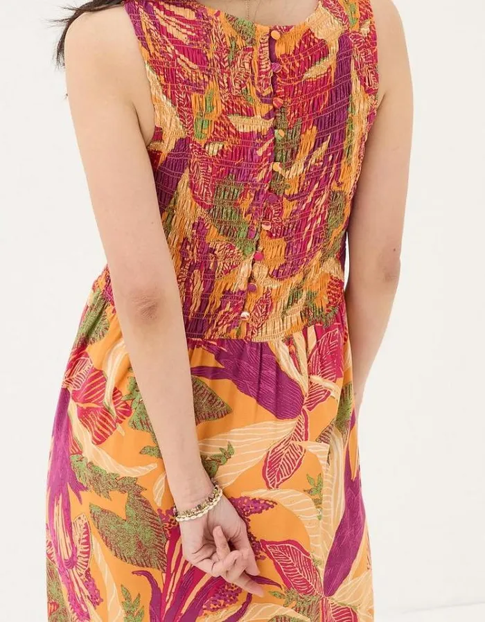 Women FatFace Vacation Shop Aria Tropical Floral Midi Dress Light Orange