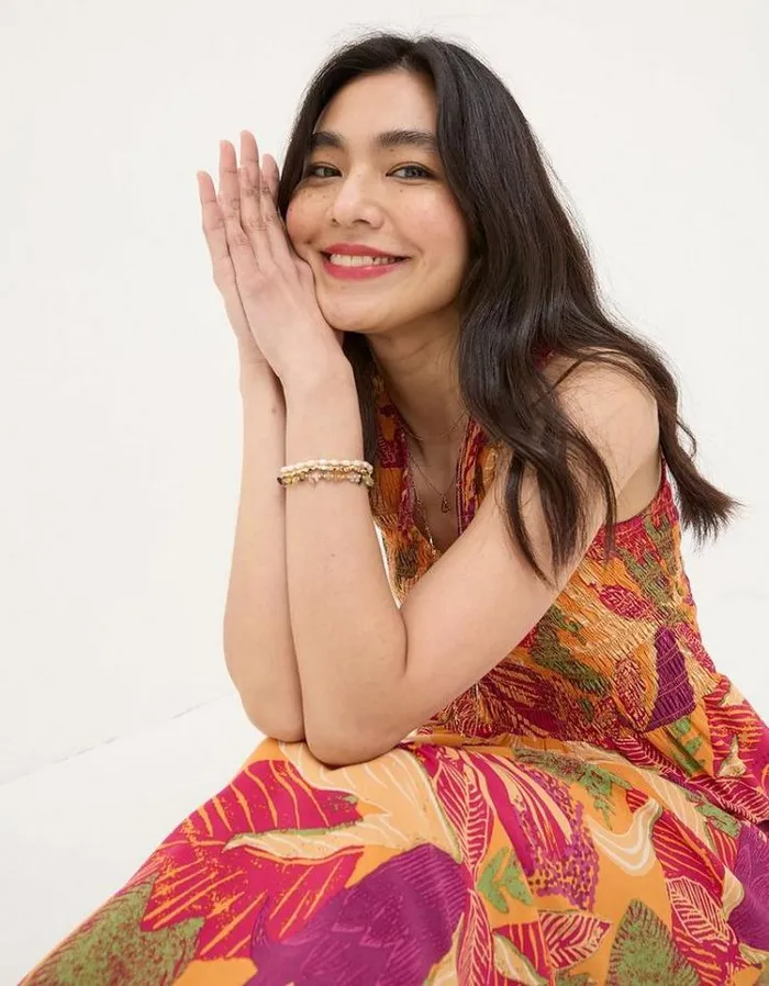 Women FatFace Vacation Shop Aria Tropical Floral Midi Dress Light Orange
