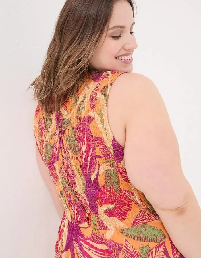 Women FatFace Vacation Shop Aria Tropical Floral Midi Dress Light Orange