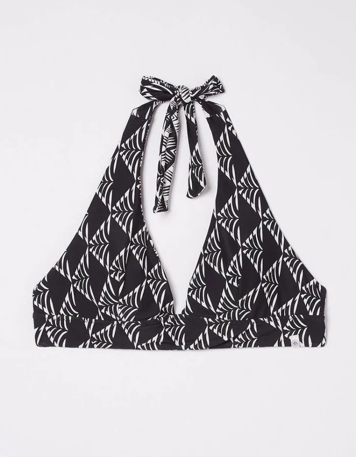 Women FatFace Vacation Shop Coastal Geo Reversible Bikini Top Black