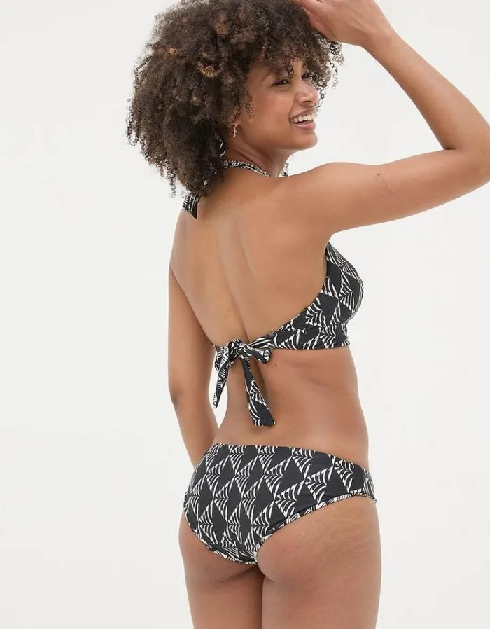 Women FatFace Vacation Shop Coastal Geo Reversible Bikini Top Black