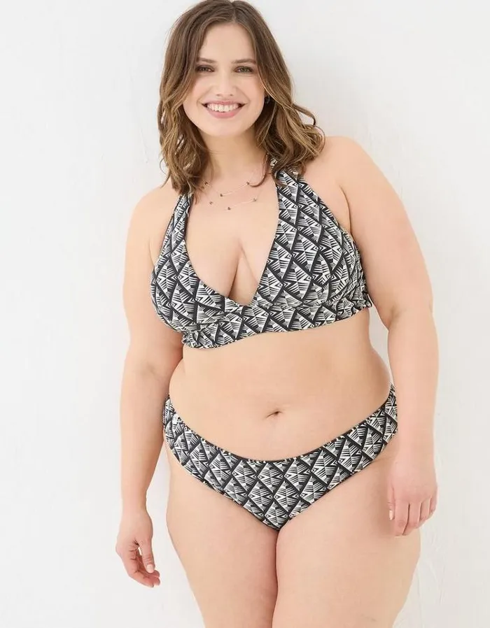 Women FatFace Vacation Shop Coastal Geo Reversible Bikini Top Black