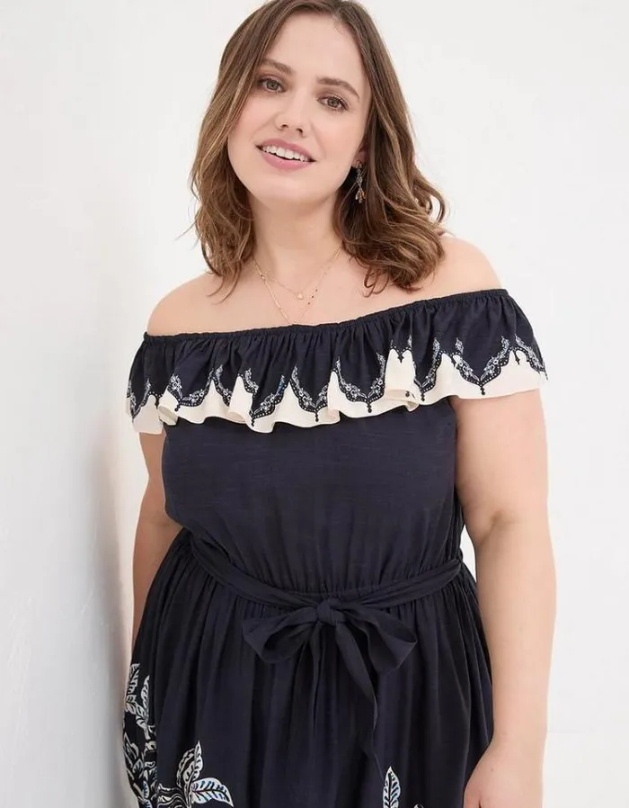 Women FatFace Vacation Shop Ezra Damask Midi Dress Navy