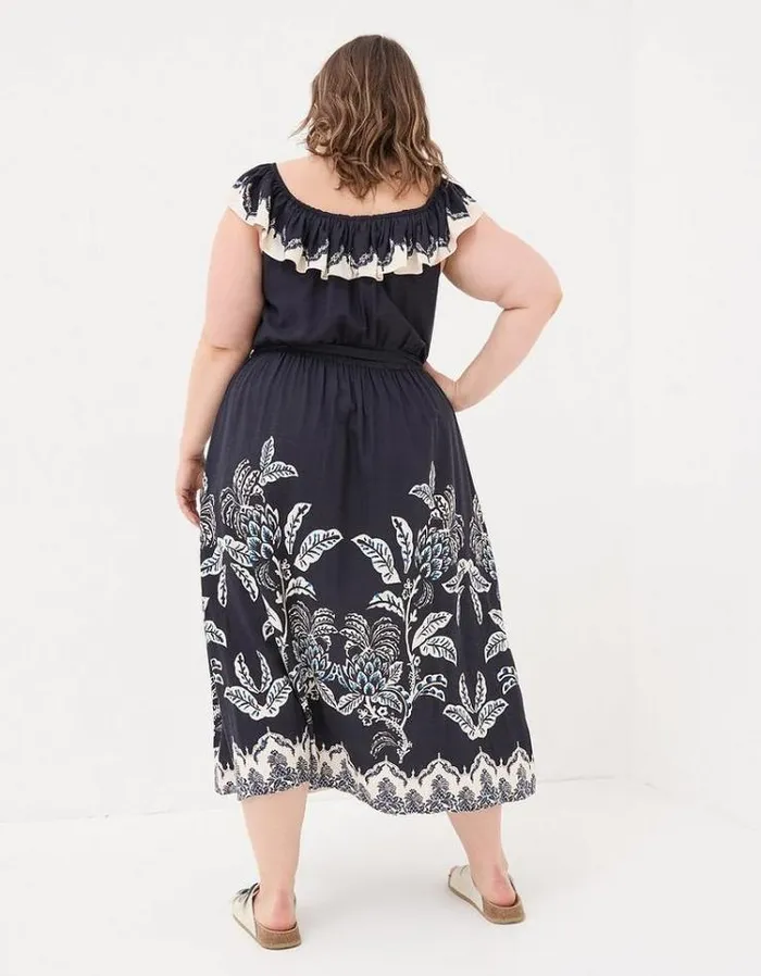 Women FatFace Vacation Shop Ezra Damask Midi Dress Navy