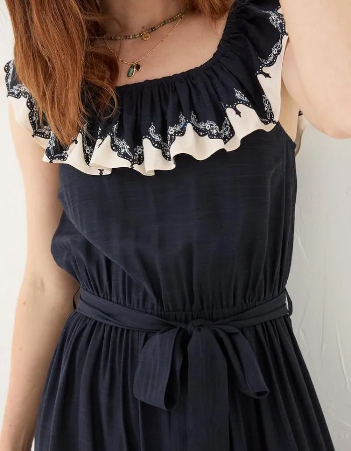 Women FatFace Vacation Shop Ezra Damask Midi Dress Navy
