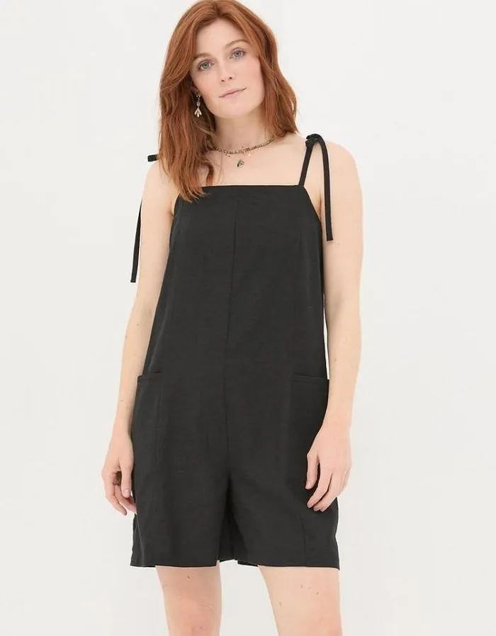 Women FatFace Vacation Shop Hallie Linen Blend Playsuit Black