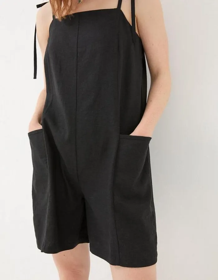 Women FatFace Vacation Shop Hallie Linen Blend Playsuit Black