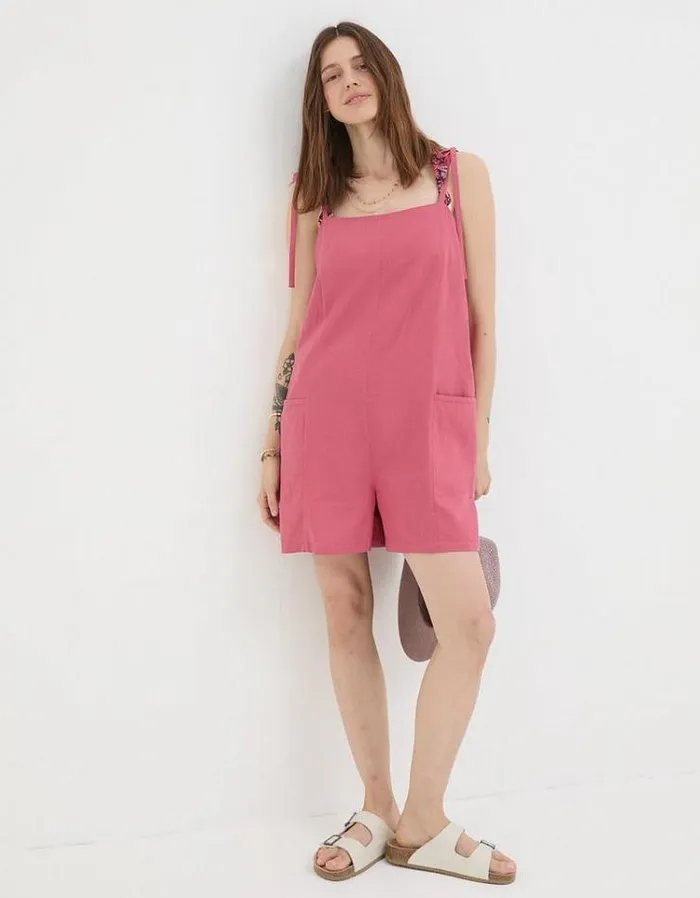 Women FatFace Vacation Shop Hallie Linen Blend Playsuit Rose Pink