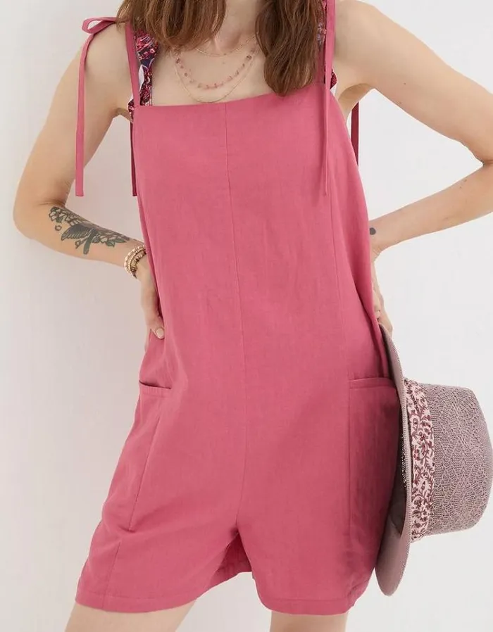 Women FatFace Vacation Shop Hallie Linen Blend Playsuit Rose Pink