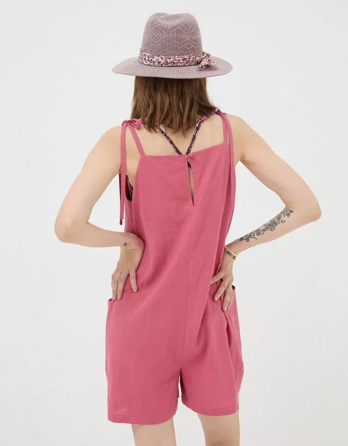 Women FatFace Vacation Shop Hallie Linen Blend Playsuit Rose Pink