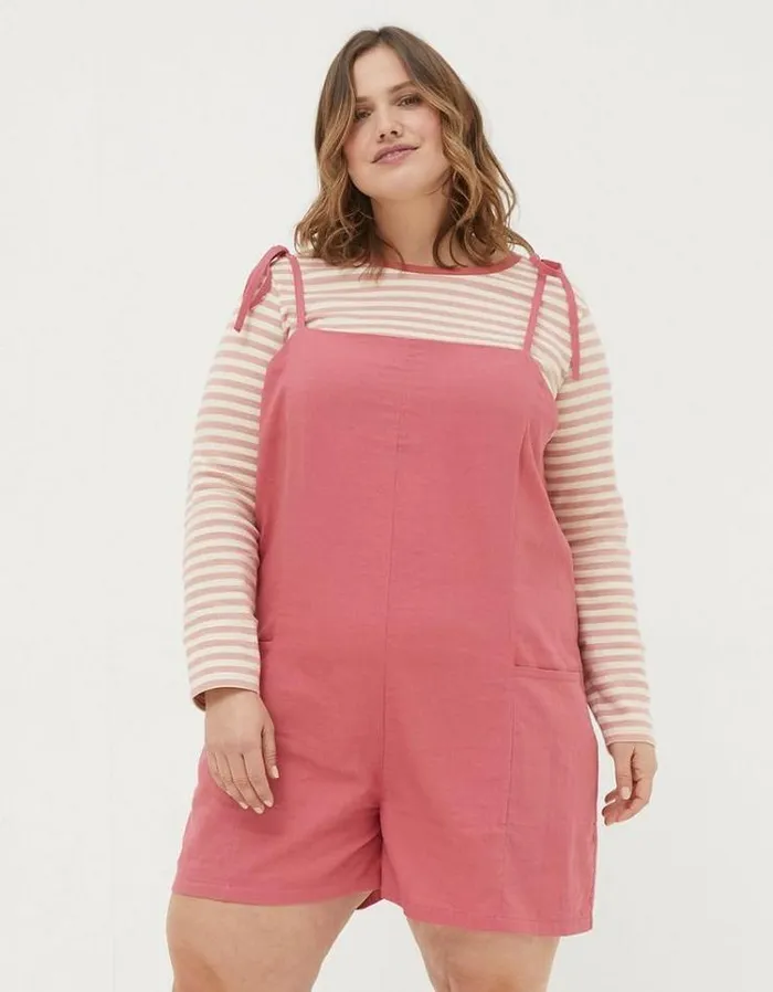Women FatFace Vacation Shop Hallie Linen Blend Playsuit Rose Pink