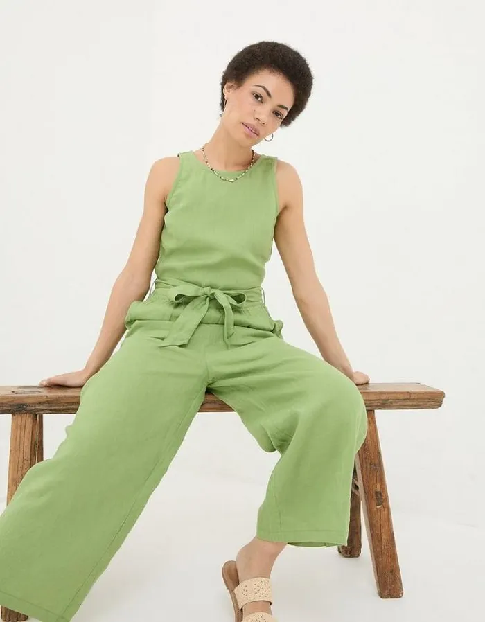 Women FatFace Vacation Shop Liz Linen Jumpsuit Olive Green