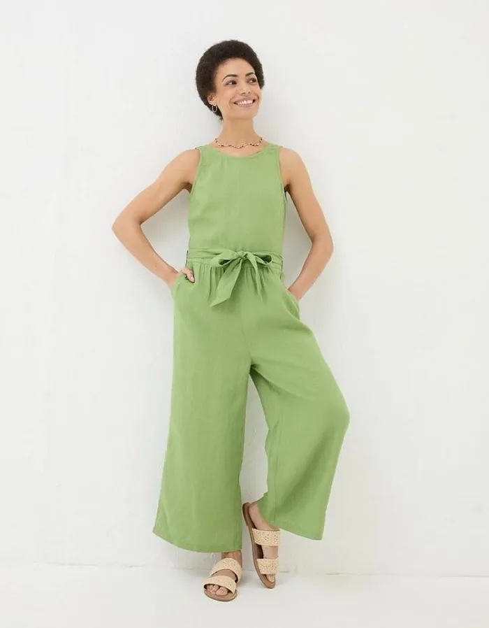 Women FatFace Vacation Shop Liz Linen Jumpsuit Olive Green