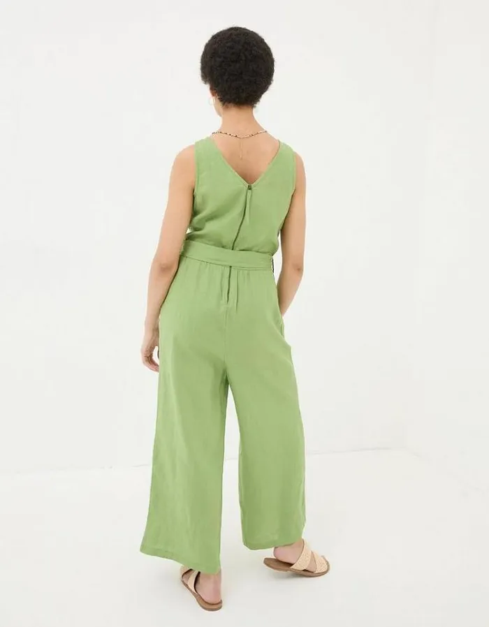 Women FatFace Vacation Shop Liz Linen Jumpsuit Olive Green