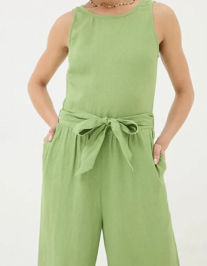 Women FatFace Vacation Shop Liz Linen Jumpsuit Olive Green
