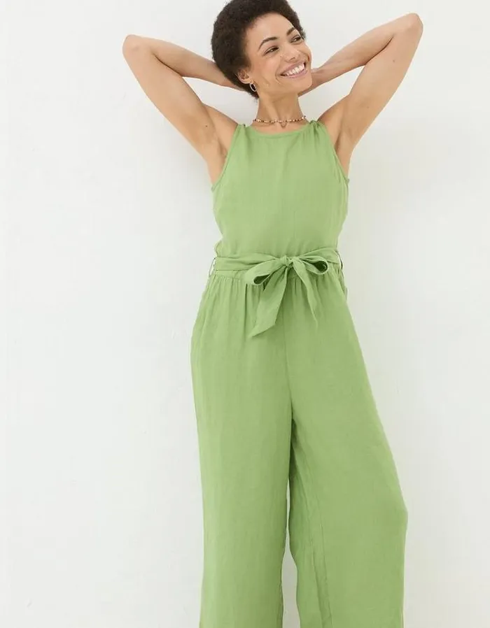 Women FatFace Vacation Shop Liz Linen Jumpsuit Olive Green
