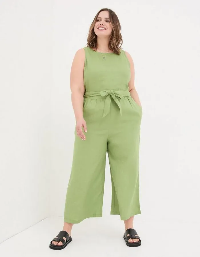 Women FatFace Vacation Shop Liz Linen Jumpsuit Olive Green