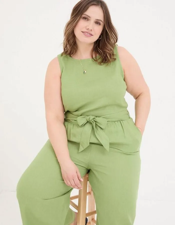 Women FatFace Vacation Shop Liz Linen Jumpsuit Olive Green