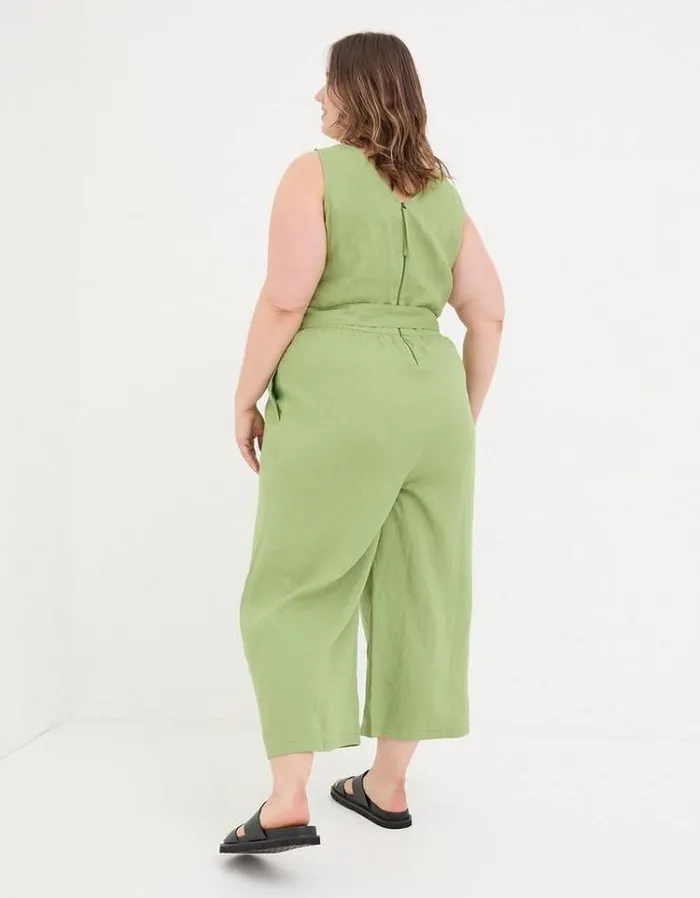 Women FatFace Vacation Shop Liz Linen Jumpsuit Olive Green