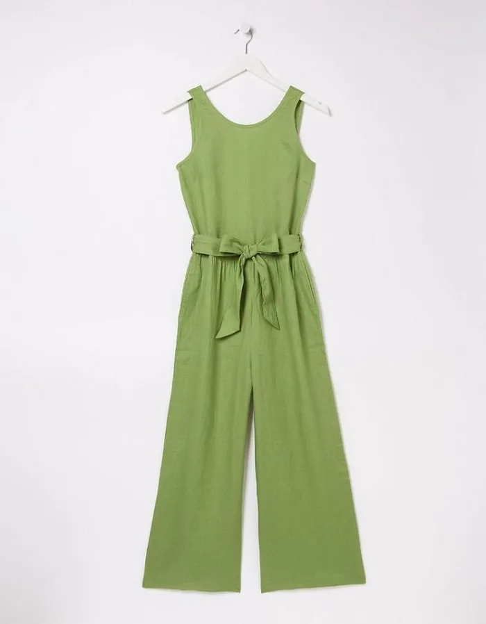 Women FatFace Vacation Shop Liz Linen Jumpsuit Olive Green