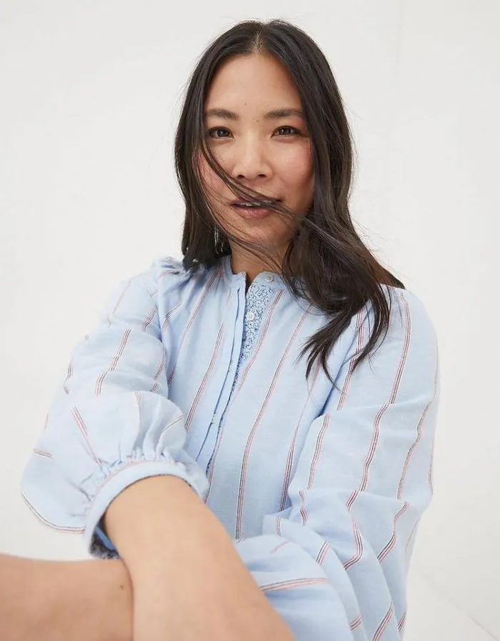 Women FatFace Vacation Shop Mallie Stripe Shirt Blue