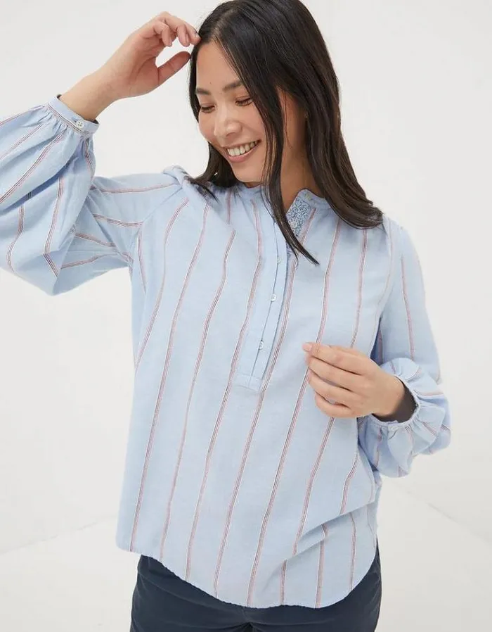 Women FatFace Vacation Shop Mallie Stripe Shirt Blue