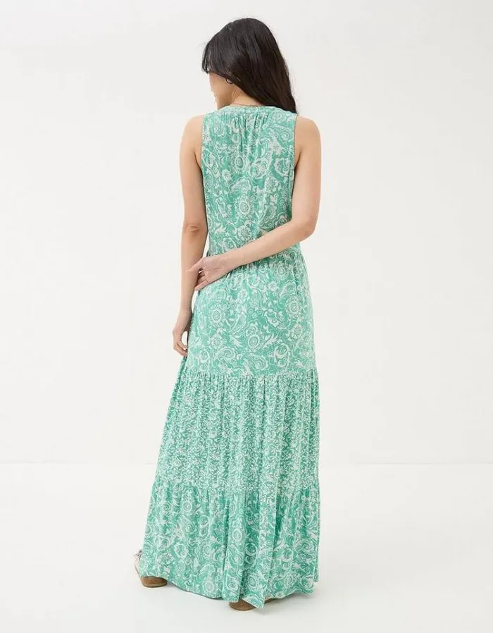 Women FatFace Vacation Shop Maya Paisley Jersey Maxi Dress Teal Blue