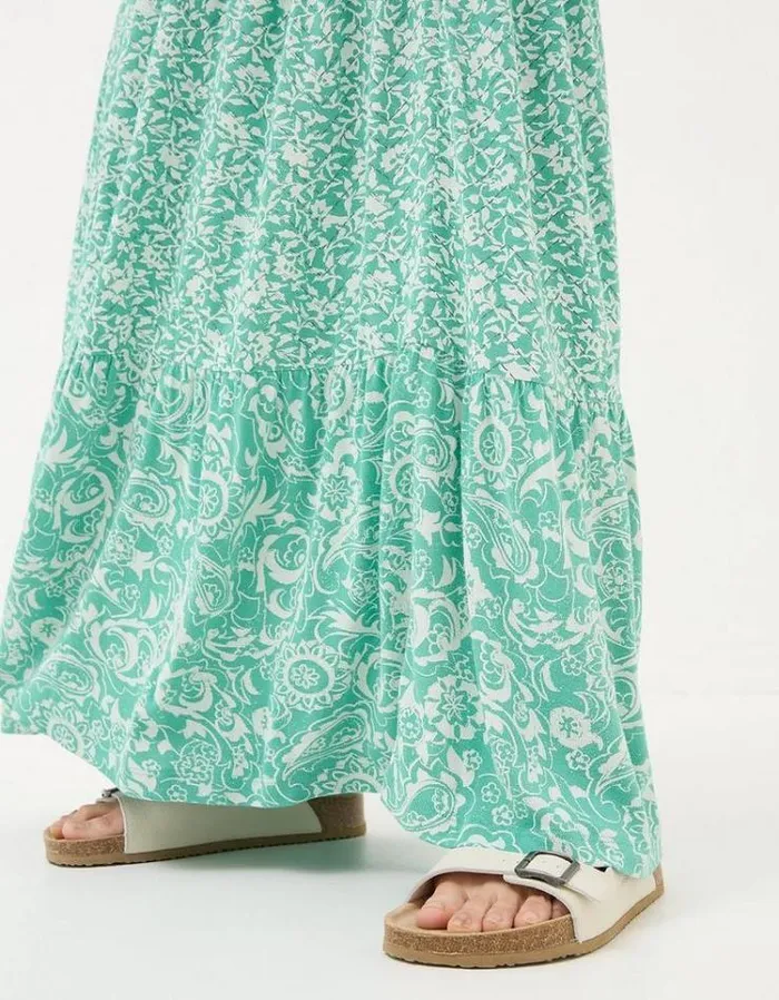 Women FatFace Vacation Shop Maya Paisley Jersey Maxi Dress Teal Blue