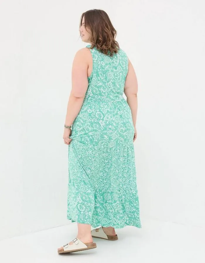 Women FatFace Vacation Shop Maya Paisley Jersey Maxi Dress Teal Blue