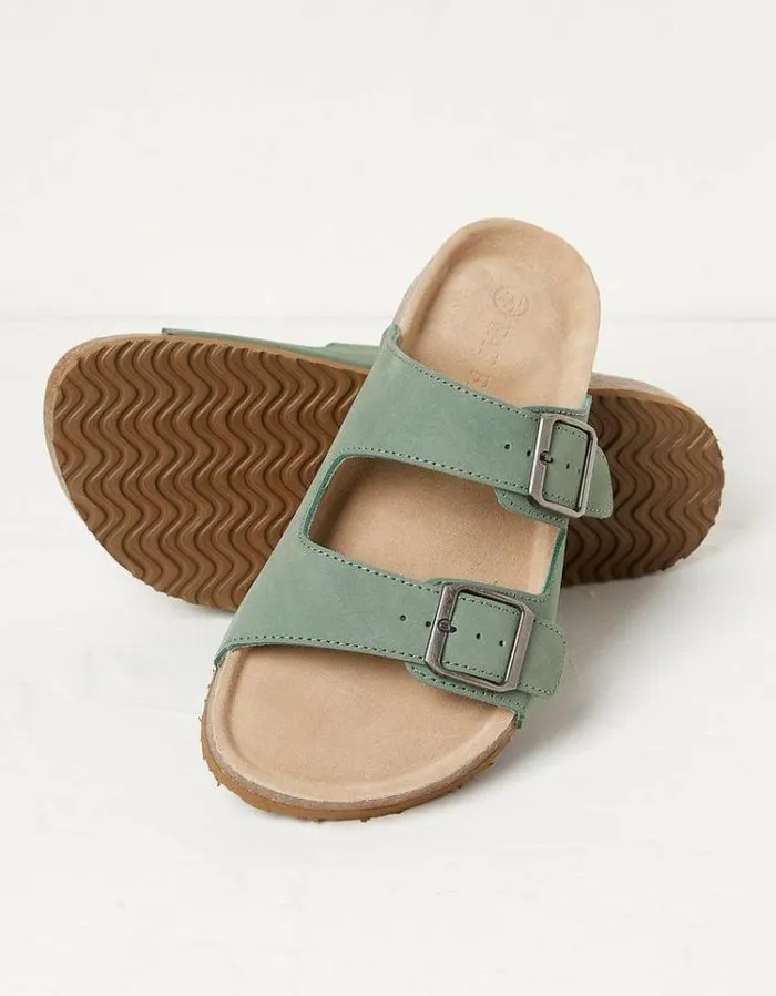 Women FatFace Vacation Shop Meldon Footbed Sandal Green Haze