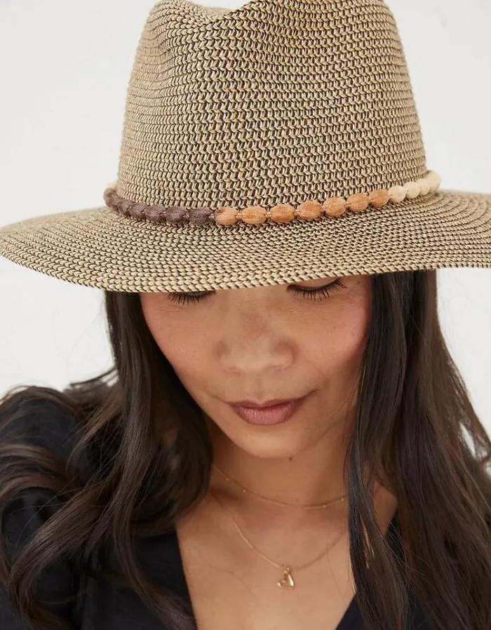 Women FatFace Vacation Shop Multi Weave Fedora Hat Natural