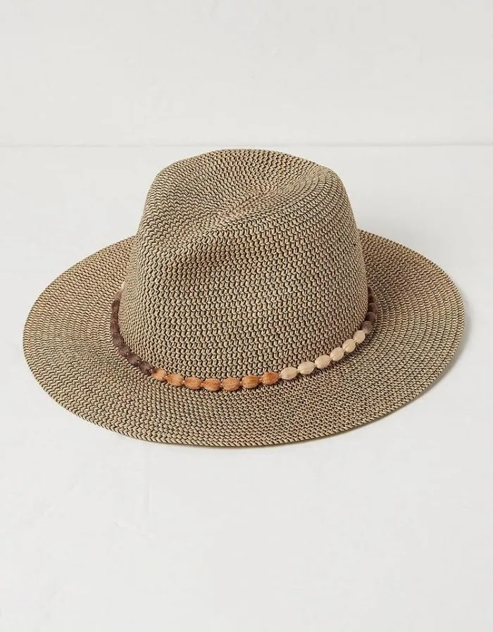Women FatFace Vacation Shop Multi Weave Fedora Hat Natural